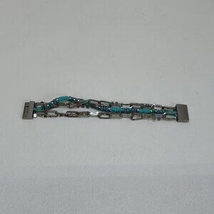 Turquoise & Silver Colored Bracelet Multi-Strand Magnetic Clasp Not Sterling